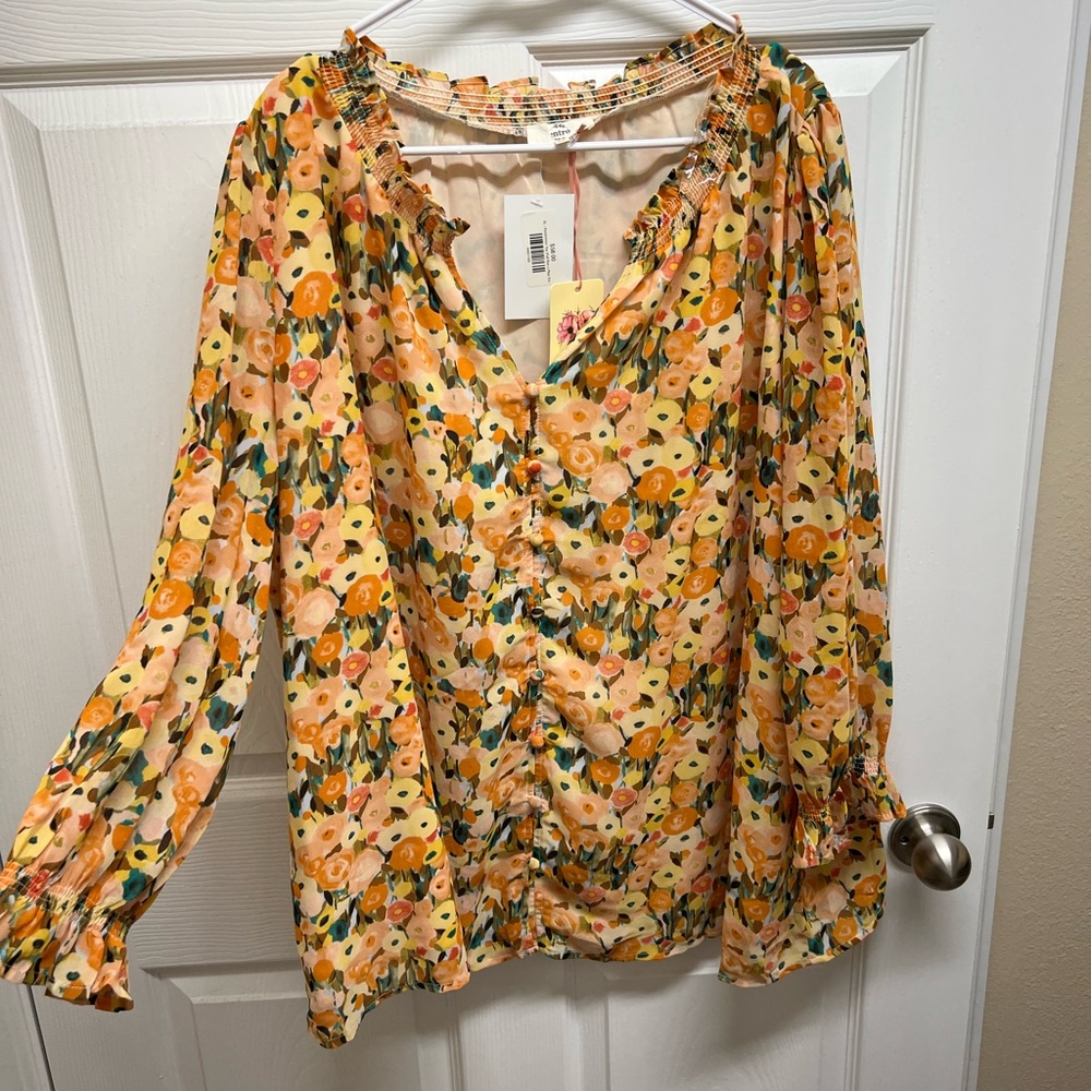 Floral Women's Top - Orange and Yellow